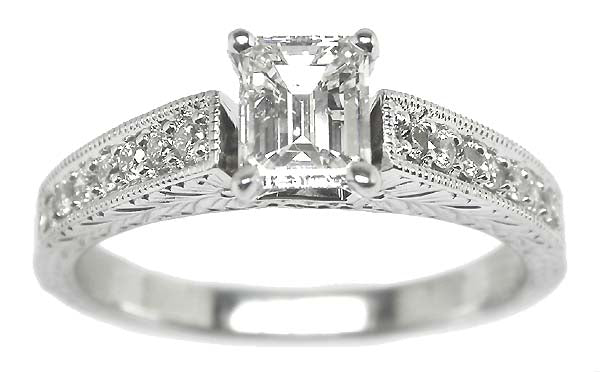 0.85ct Emerald Cut Diamond 18k White Gold Engagement Ring