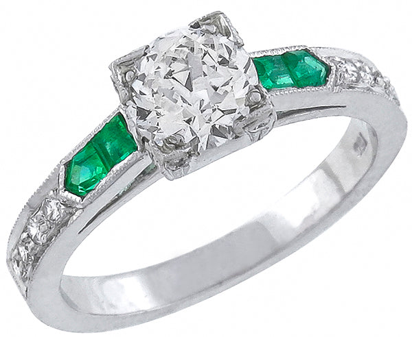 0.88ct Diamond Emerald Engagement Ring