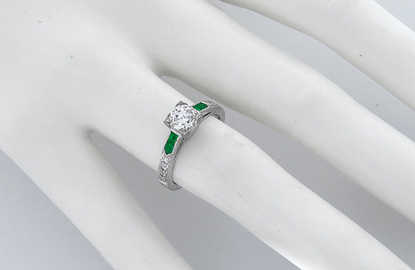 0.88ct Diamond Emerald Engagement Ring
