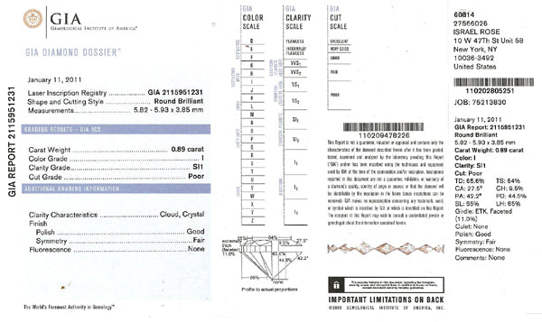 0.89ct Diamond Platinum Flush Fit Diamond Engagement Ring
