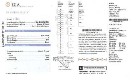 0.89ct Diamond Platinum Flush Fit Diamond Engagement Ring