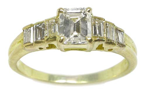 0.90ct Emerald Cut Diamond 18k Yellow Gold Engagement Ring