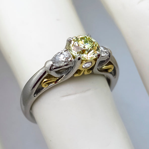 0.90ct Natural Fancy Light to Yellow  Diamond Engagement Ring By Joey Clapper