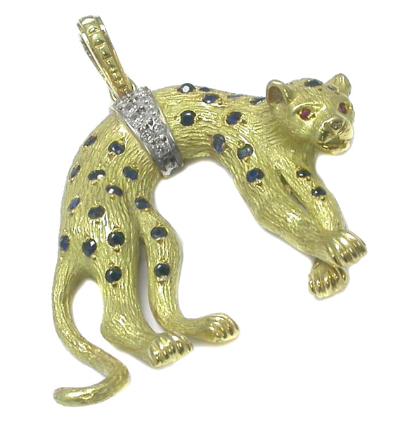 0.90ct Sapphire &  Diamond 18k Yellow Gold Panther Pendant/ Pearl Enhancer