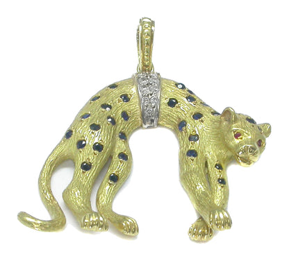 0.90ct Sapphire &  Diamond 18k Yellow Gold Panther Pendant/ Pearl Enhancer