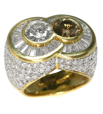 0.90ct White & 1.10ct Brown Fancy Diamond  18k Yellow Gold Ring