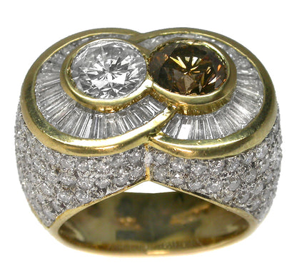 0.90ct White & 1.10ct Brown Fancy Diamond  18k Yellow Gold Ring