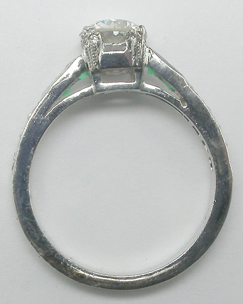 0.91ct Art Deco Style 18k White Gold Diamond Emerald Engagement Ring