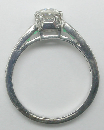 0.91ct Art Deco Style 18k White Gold Diamond Emerald Engagement Ring