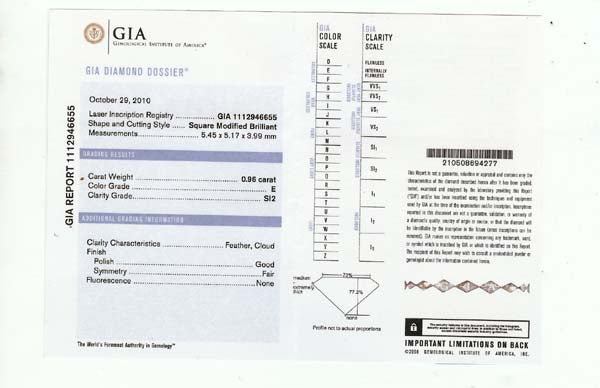 0.96ct Princess Cut Diamond Platinum Engagement Ring