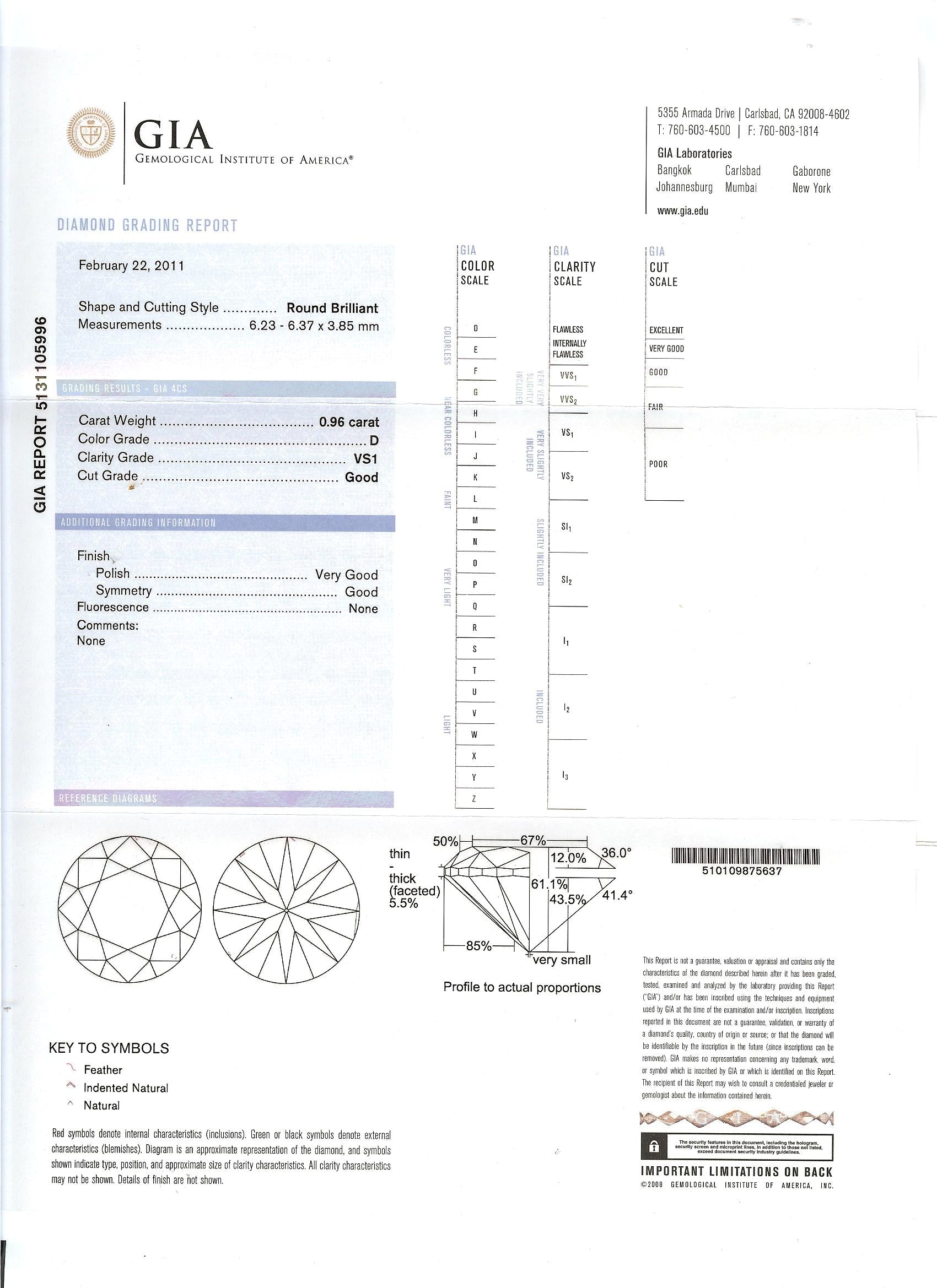 0.96ct Round Brilliant 18K White Gold Engagement Ring