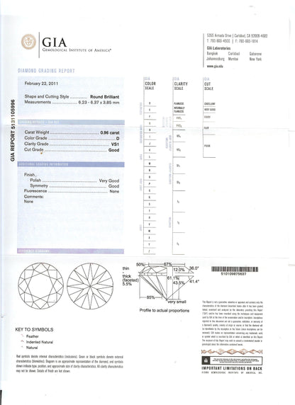 0.96ct Round Brilliant 18K White Gold Engagement Ring