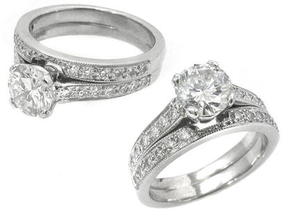 0.98ct Round Brilliant Diamond Gold Engagement Ring & Diamond Gold Wedding Set