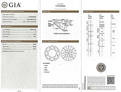 Vintage GIA Certified 1.09ct Diamond Engagement Ring