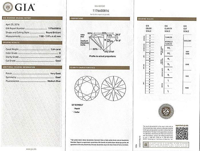 Estate GIA Certified D-VVS2 1.64ct Diamond Engagement Ring