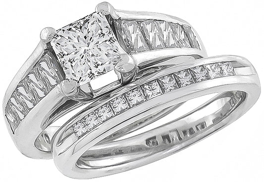1.00ct Center Diamond Engagement Ring and Wedding Band Set