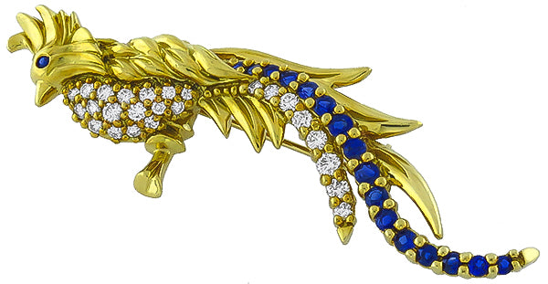 1.00ct Diamond 1.00ct Sapphire Bird Pin