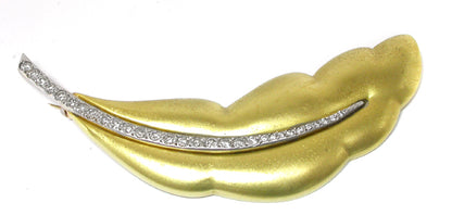 1.00ct Diamond 18k Yellow Gold  Leaf Pin