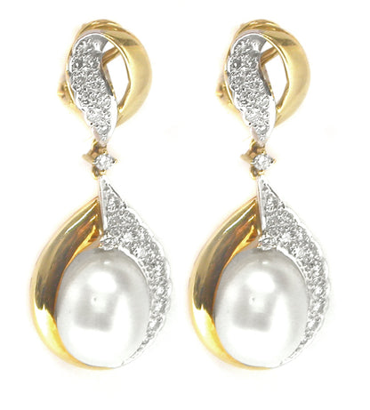 1.00ct Diamond Pearl Gold Earrings