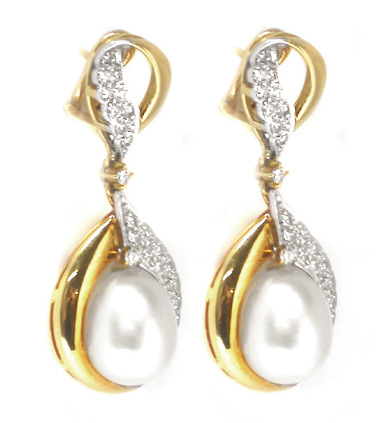 1.00ct Diamond Pearl Gold Earrings