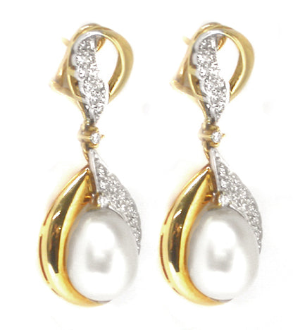 1.00ct Diamond Pearl Gold Earrings