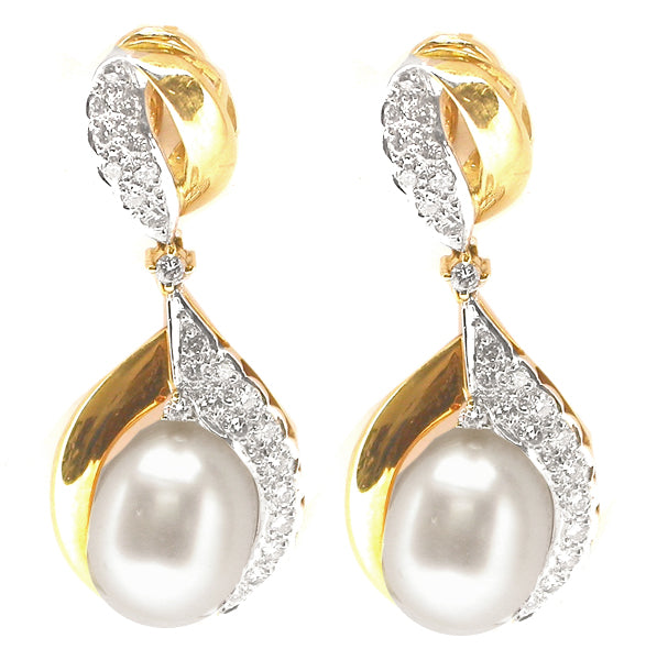 1.00ct Diamond Pearl Gold Earrings