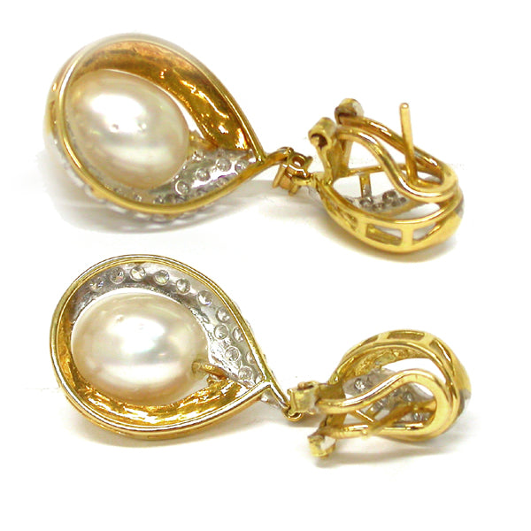 1.00ct Diamond Pearl Gold Earrings