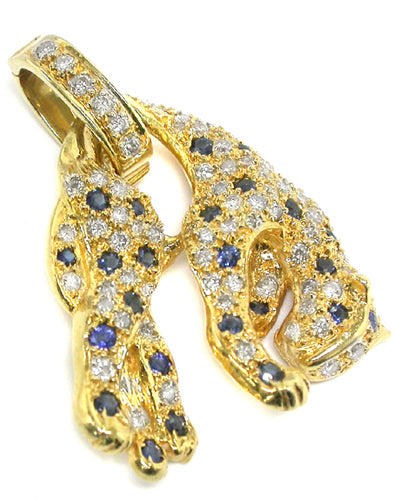 1.00ct Diamond & Sapphire 18k Yellow  Gold Panther Pendant