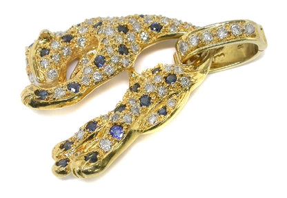 1.00ct Diamond & Sapphire 18k Yellow  Gold Panther Pendant