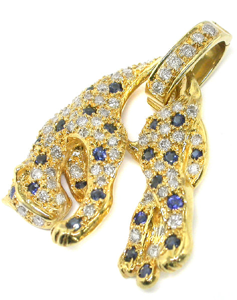 1.00ct Diamond & Sapphire 18k Yellow  Gold Panther Pendant
