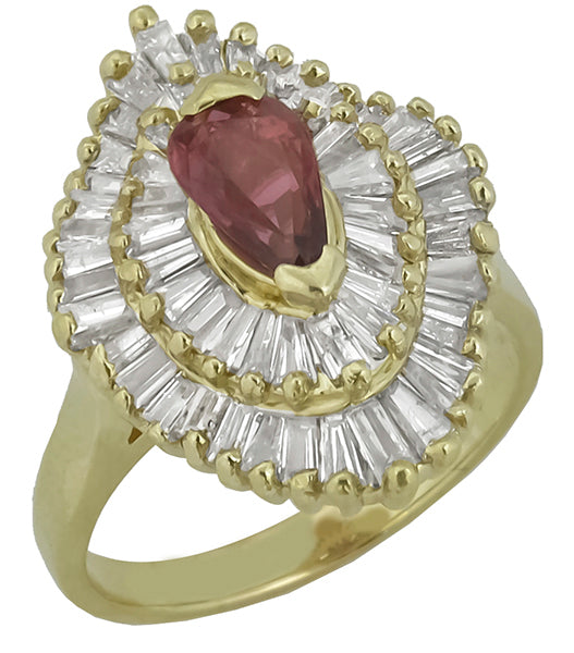 1.00ct Ruby 1.10ct Diamond Gold Ballerina Ring