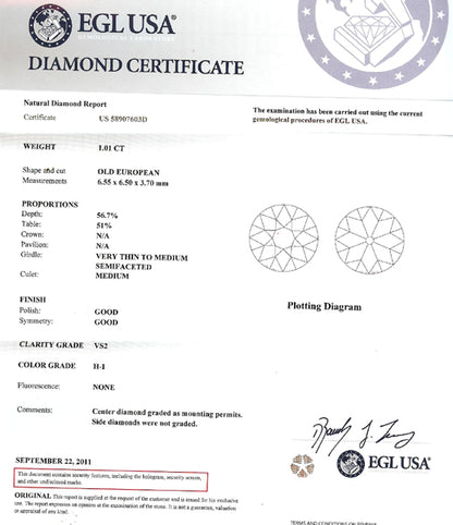 1.01ct Diamond Platinum Engagement Ring