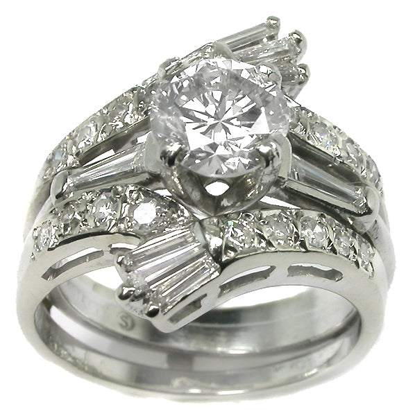 1.01ct Diamond Platinum Engagement Ring w/14k White Gold Diamond Jacket