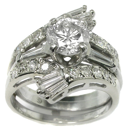 1.01ct Diamond Platinum Engagement Ring w/14k White Gold Diamond Jacket