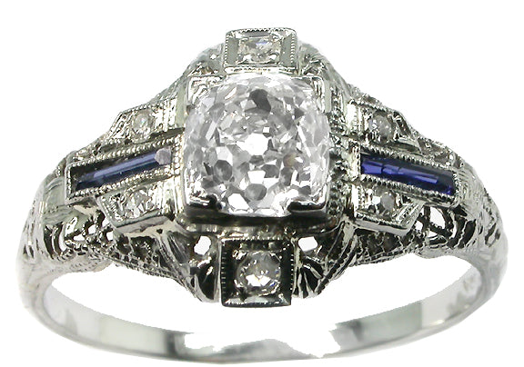 1.01ct Edwardian 18k White Gold Diamond Engagement Ring