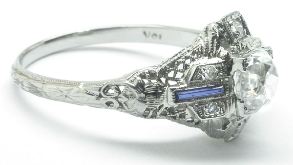 1.01ct Edwardian 18k White Gold Diamond Engagement Ring