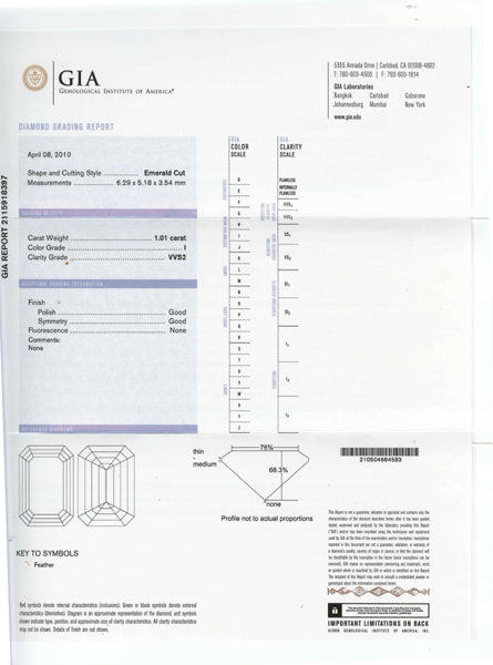 1.01ct Emerald Cut Diamond Platinum Engagement Ring