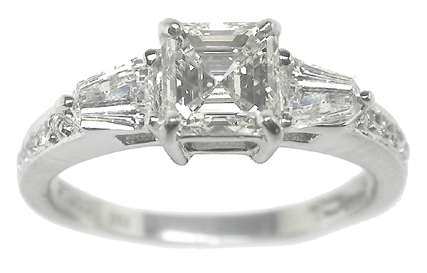 1.02ct Asscher Cut Diamond Platinum Engagement Ring