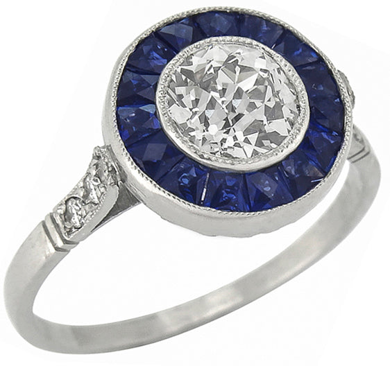 1.02ct Diamond 0.60ct Sapphire Engagement Ring