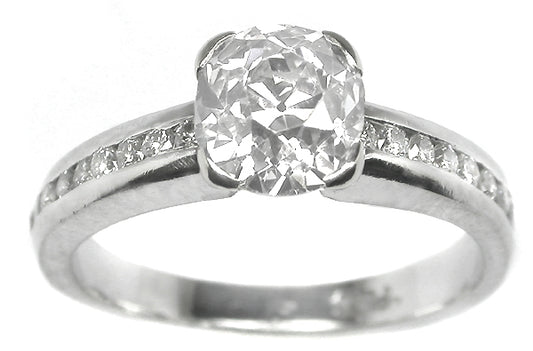 1.02ct Old Mine Cut Diamond Platinum Engagement Ring