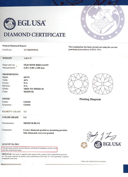 1.02ct Old Mine Cut Diamond Platinum Engagement Ring