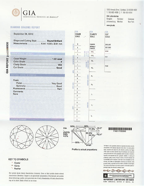 1.02ct Round Brilliant Cut Diamond Gold Engagement Ring