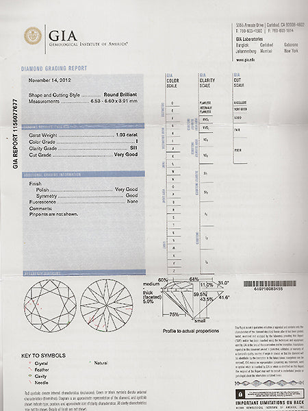1.03ct Center Diamond 1.50ct Side Diamond Engagement Ring
