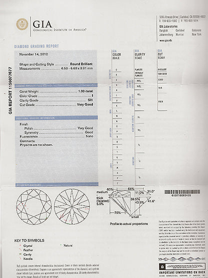 1.03ct Center Diamond 1.50ct Side Diamond Engagement Ring