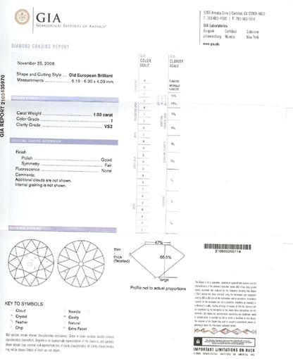 1.03ct Diamond 1920's Platinum Engagement Ring