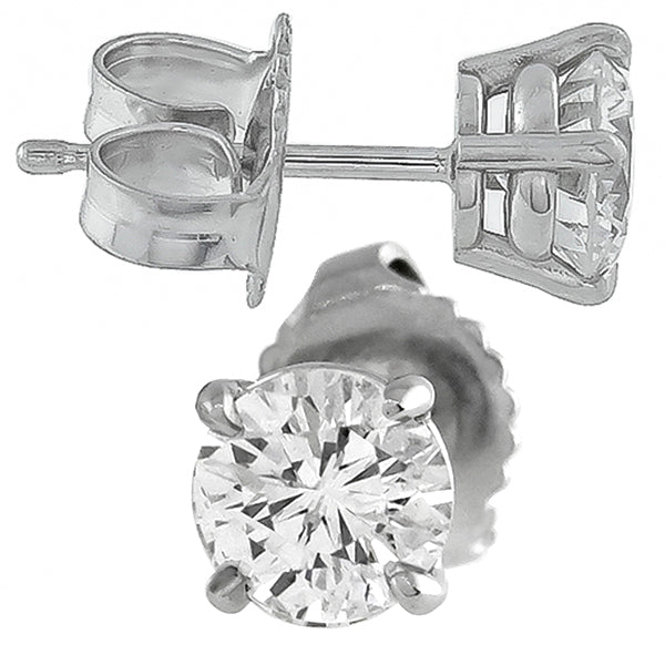 1.03cttw Round Cut Diamond 14k White Gold Studs Earrings