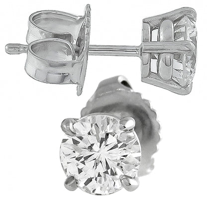 1.03cttw Round Cut Diamond 14k White Gold Studs Earrings