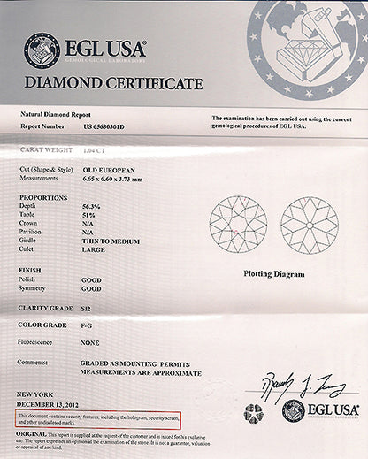 1.04ct Diamond Solitaire Engagement Ring