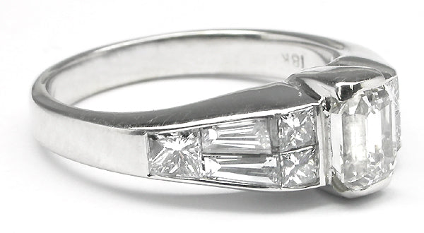 1.04ct Emerald Cut Diamond 18k White Gold Engagement Ring