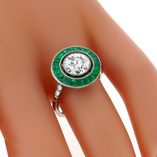1.06ct Diamond Emerald Engagement Ring